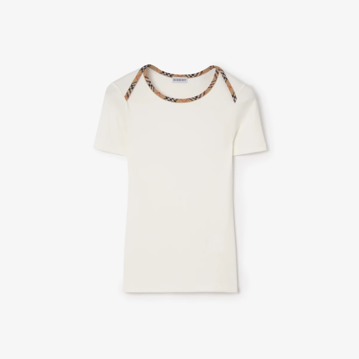 burberry check trim stretch cotton knit t-shirt